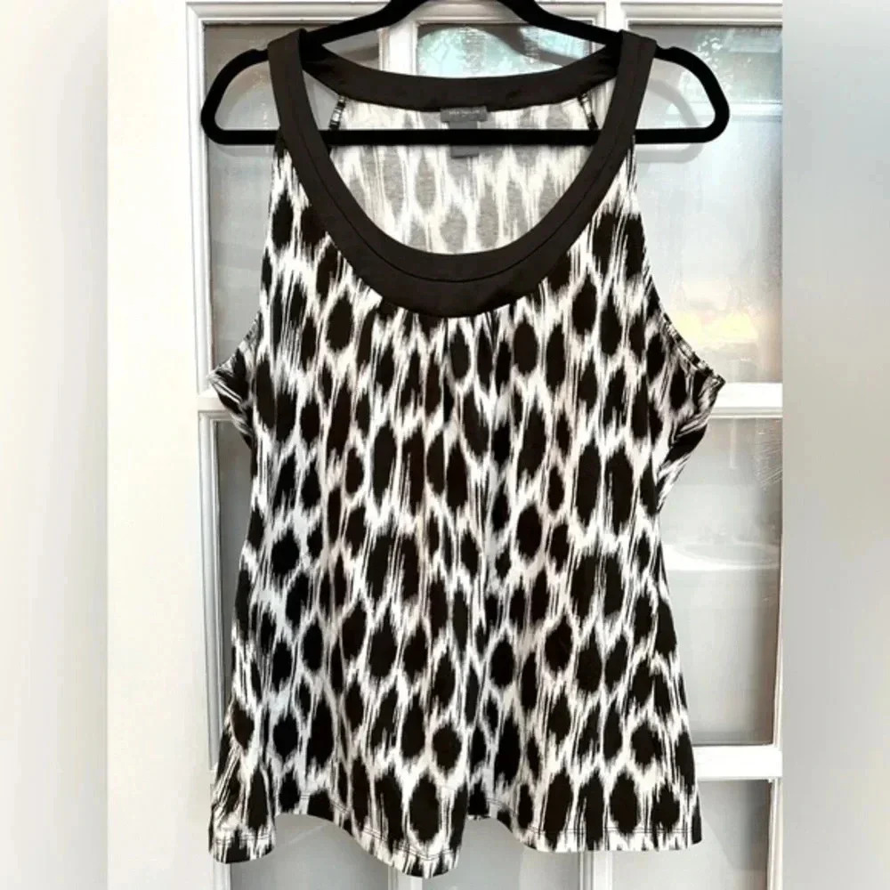 Ann Taylor Chocolate Brown & White Preppy Sleeveless Blouse Size XL